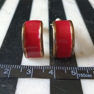 Vintage Red & Gold Enamel Chunky Hoop Clip-on Earrings